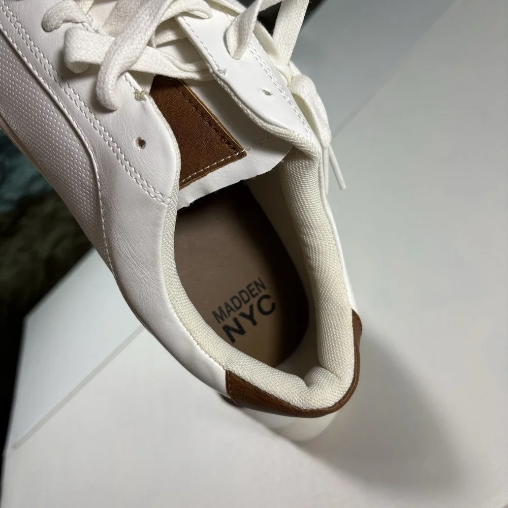 Madden NYC Court White Brown Low Top Sneakers Women's Size 10.5 Lace Up Shoes